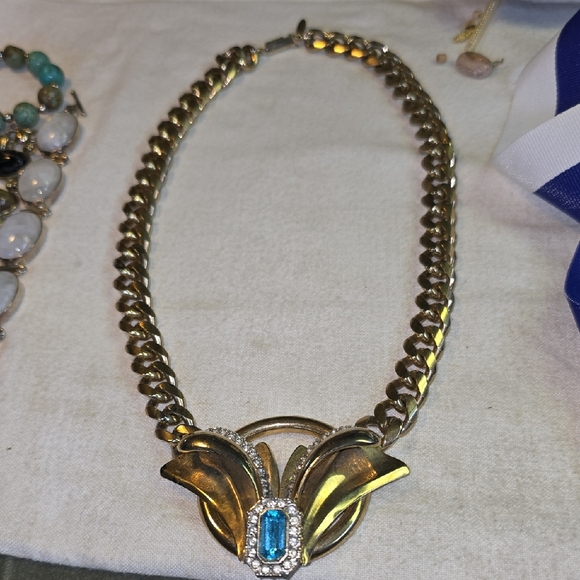 Joan Collins Gold and Blue Statement Necklace - Picture 1 of 3